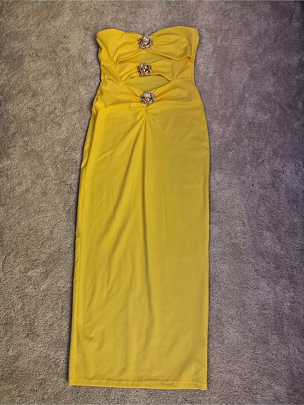 Strapless Ruched Maxi Dress in Yellow Like New